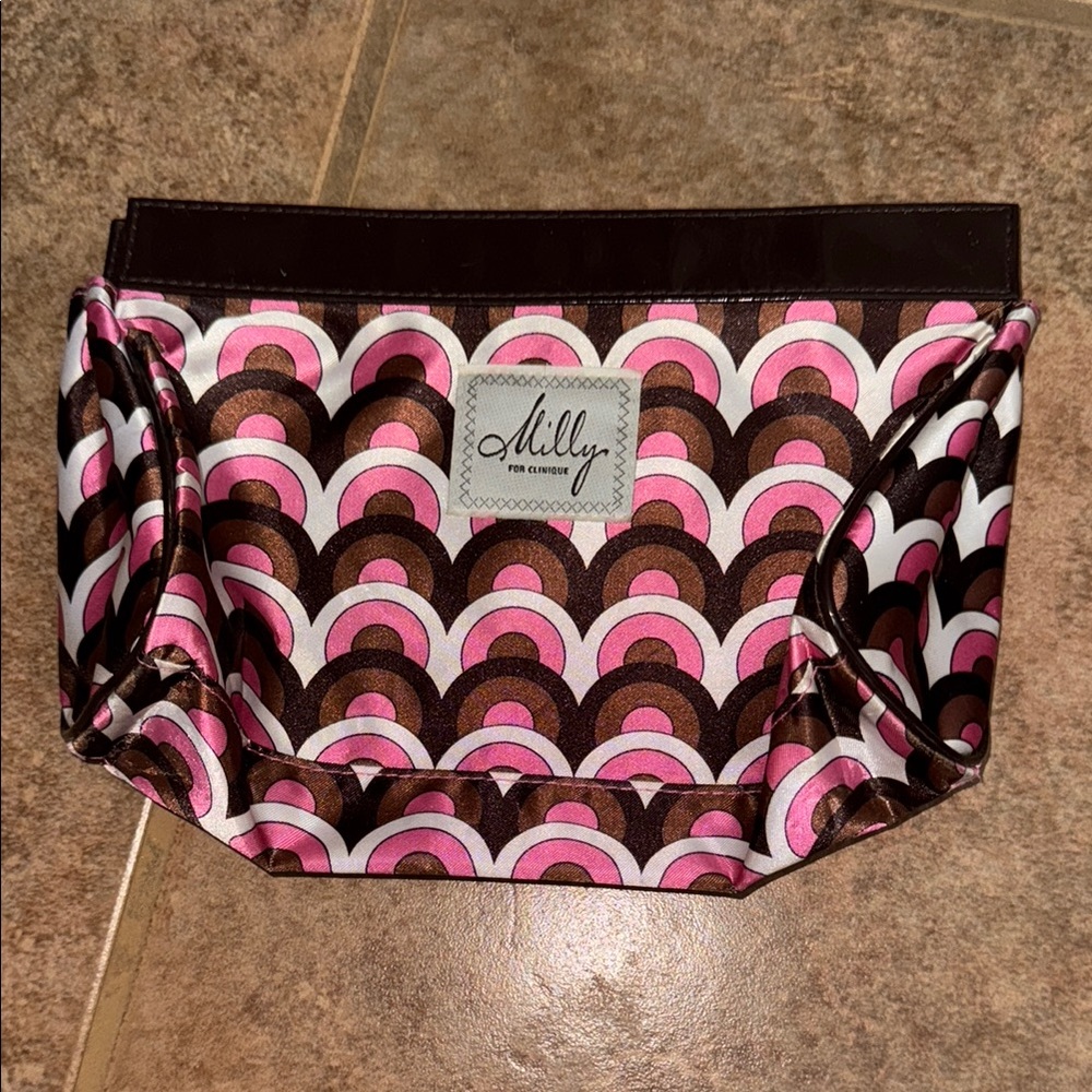 Milly for Clinique vintage makeup bag brown white pink